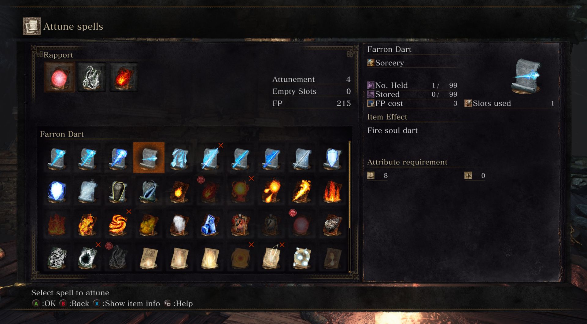 Ability List, Inventory: Browse, Equipping: Selection